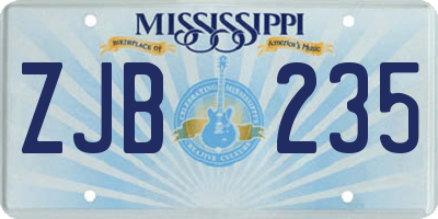MS license plate ZJB235