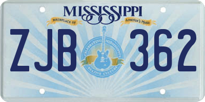 MS license plate ZJB362