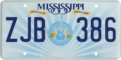 MS license plate ZJB386