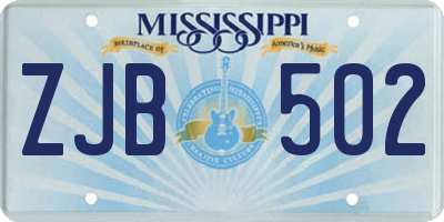 MS license plate ZJB502