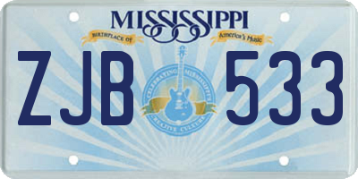 MS license plate ZJB533