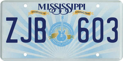 MS license plate ZJB603