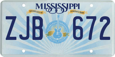 MS license plate ZJB672