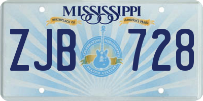 MS license plate ZJB728