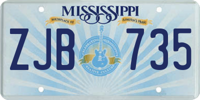 MS license plate ZJB735