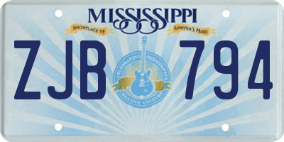 MS license plate ZJB794