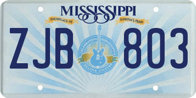 MS license plate ZJB803