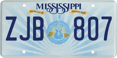 MS license plate ZJB807