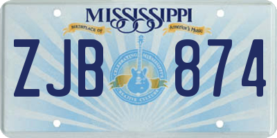 MS license plate ZJB874
