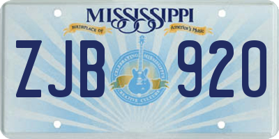 MS license plate ZJB920