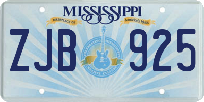 MS license plate ZJB925