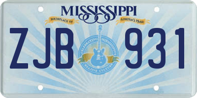 MS license plate ZJB931