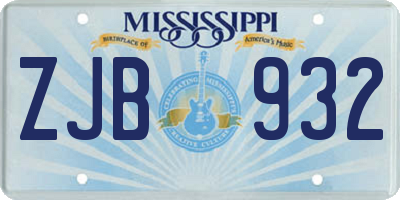 MS license plate ZJB932
