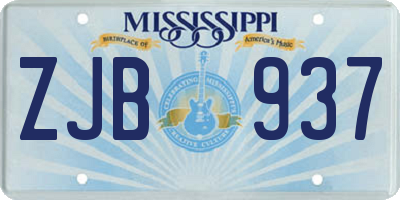 MS license plate ZJB937