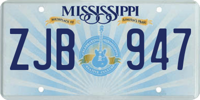MS license plate ZJB947