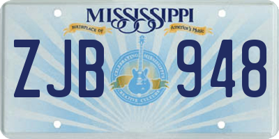 MS license plate ZJB948