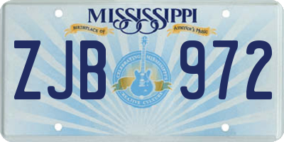 MS license plate ZJB972