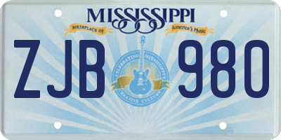 MS license plate ZJB980