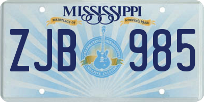 MS license plate ZJB985