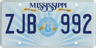 MS license plate ZJB992