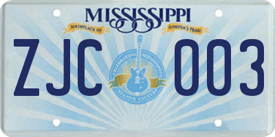 MS license plate ZJC003
