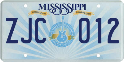 MS license plate ZJC012