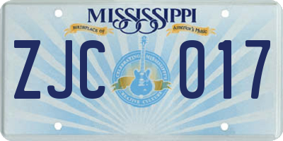 MS license plate ZJC017