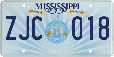 MS license plate ZJC018