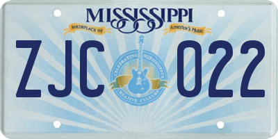 MS license plate ZJC022