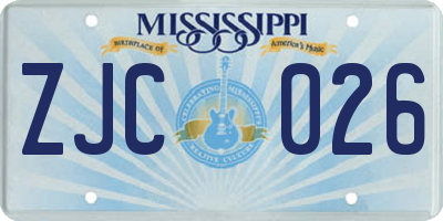 MS license plate ZJC026