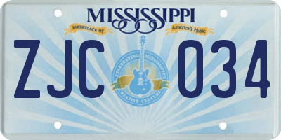 MS license plate ZJC034