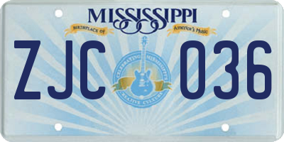MS license plate ZJC036