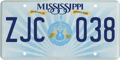 MS license plate ZJC038
