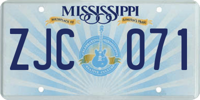 MS license plate ZJC071