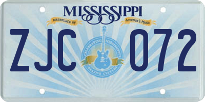 MS license plate ZJC072