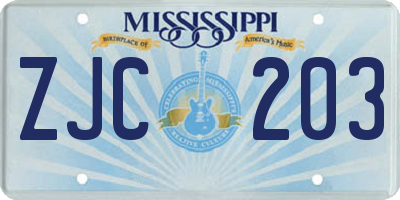 MS license plate ZJC203