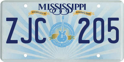 MS license plate ZJC205