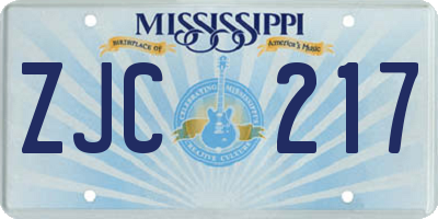 MS license plate ZJC217
