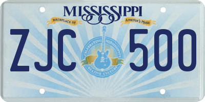 MS license plate ZJC500
