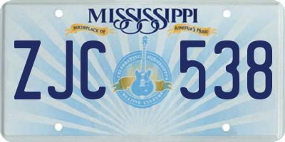 MS license plate ZJC538
