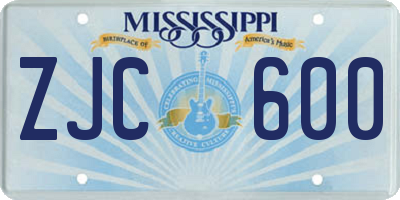 MS license plate ZJC600