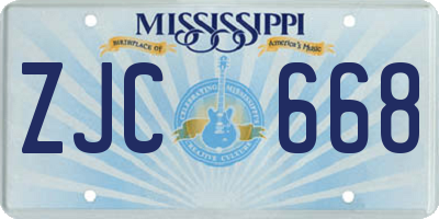 MS license plate ZJC668