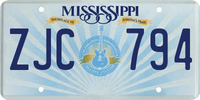 MS license plate ZJC794