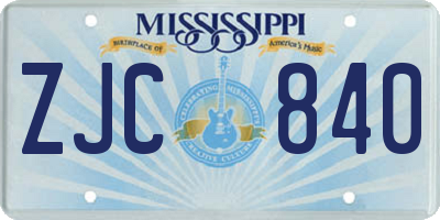 MS license plate ZJC840