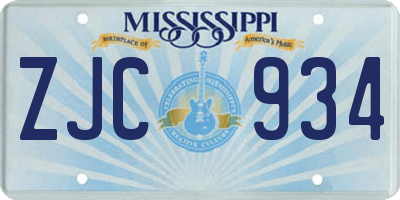 MS license plate ZJC934