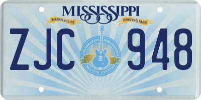 MS license plate ZJC948