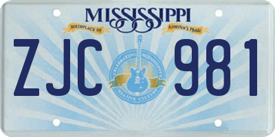 MS license plate ZJC981