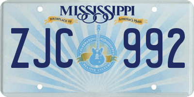 MS license plate ZJC992