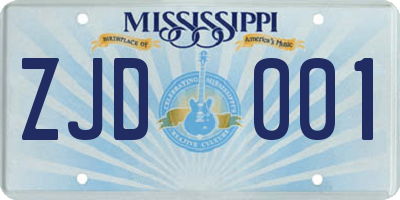 MS license plate ZJD001