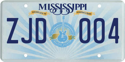 MS license plate ZJD004